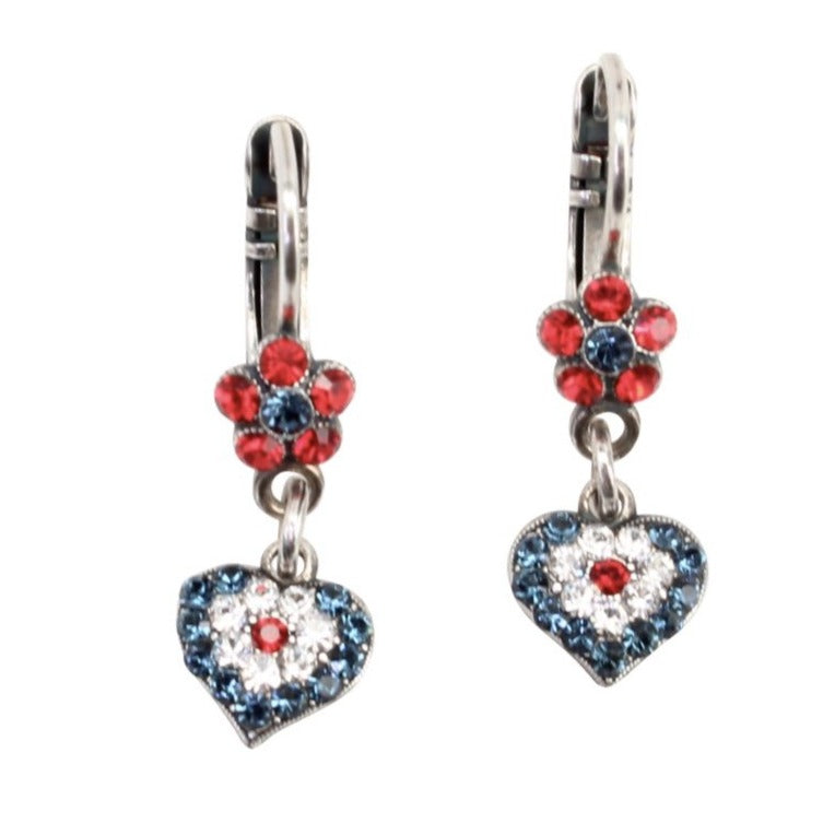 Patriot Collection Tiny Flower and Heart Crystal Earrings