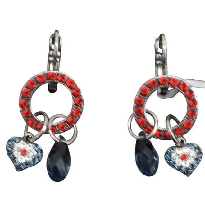 Patriot Collection Heart Charm Crystal Earrings
