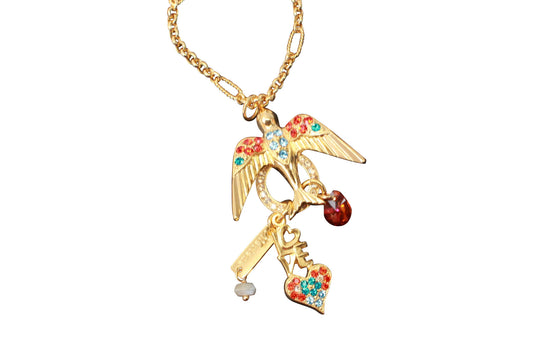 Tinsel Collection Free Bird Long Crystal Necklace in Gold - MaryTyke's